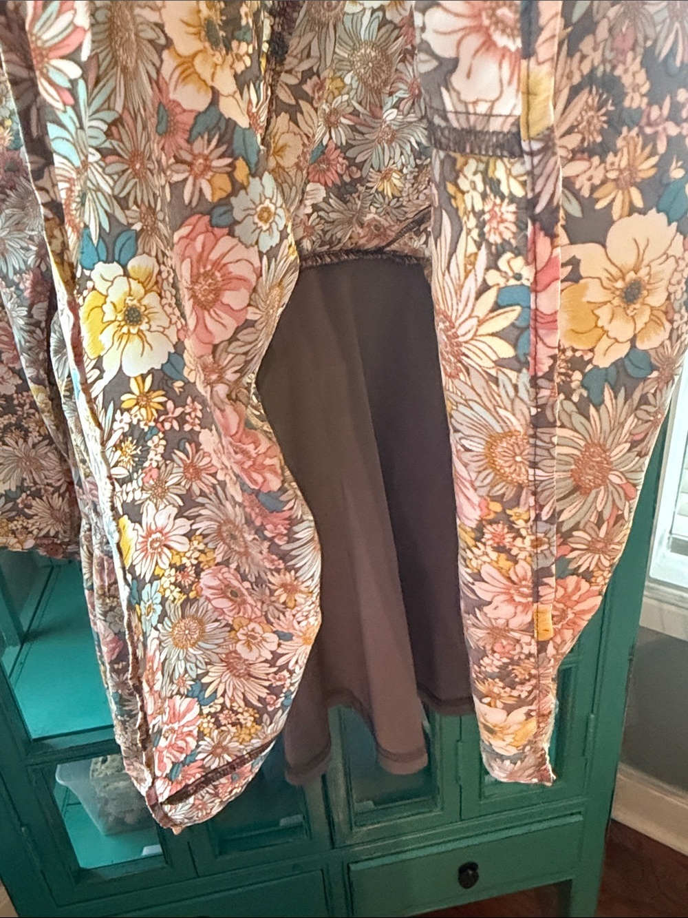 Metro Floral Tiered Long-Sleeve Babydoll Dress - Peach Multi EUC - Picture 8 of 8